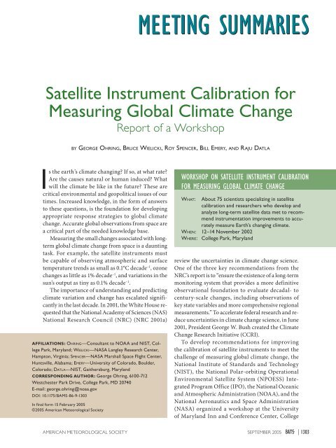 Satellite Instrument Calibration for Measuring Global Climate Change