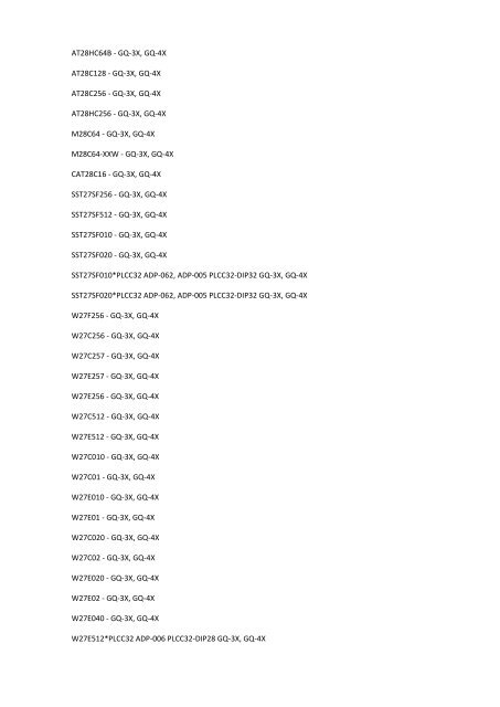 True USB GQ Universal Programmer Supported Device List(Re. 6.10)