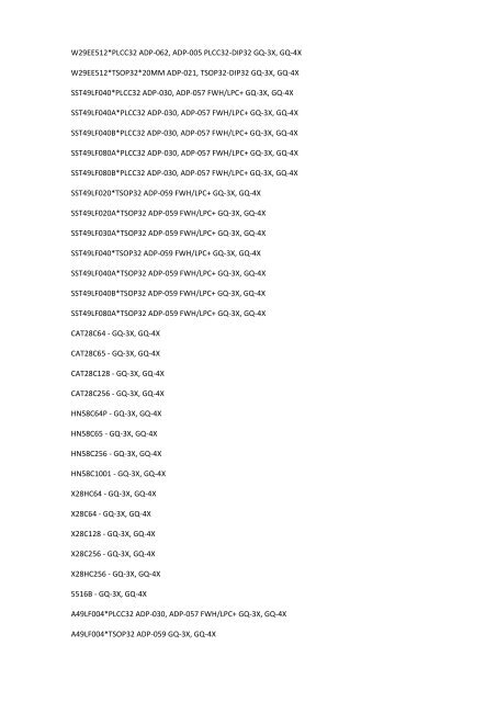 True USB GQ Universal Programmer Supported Device List(Re. 6.10)