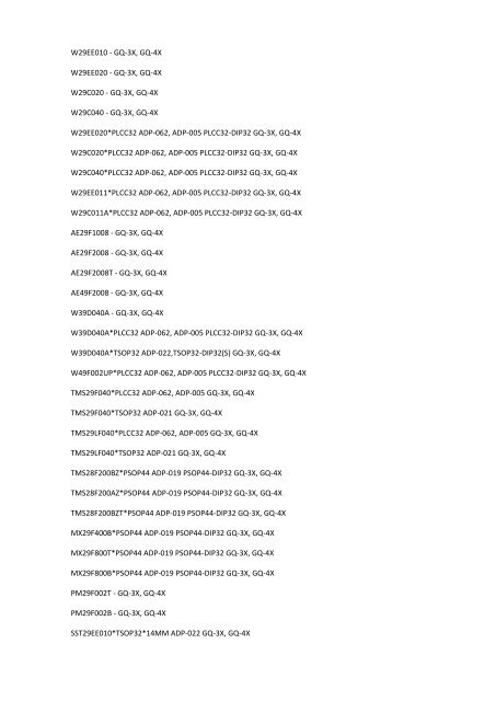 True USB GQ Universal Programmer Supported Device List(Re. 6.10)