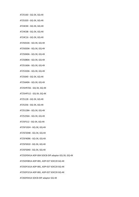 True USB GQ Universal Programmer Supported Device List(Re. 6.10)