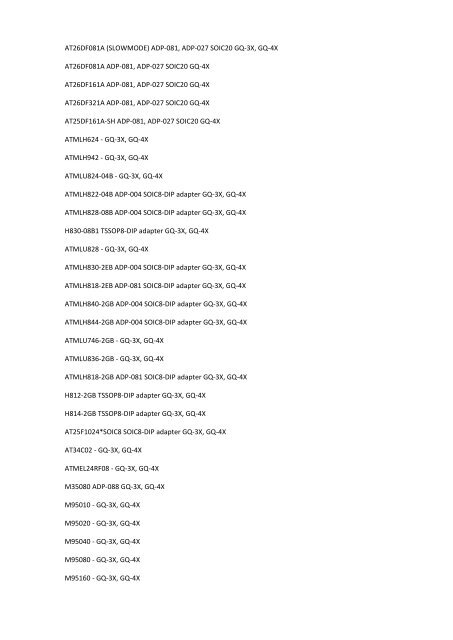 True USB GQ Universal Programmer Supported Device List(Re. 6.10)