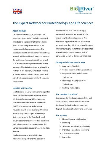 The Expert Network for Biotechnology and Life Sciences - BioRiver