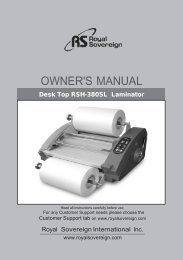 RSH-380SL Roll Laminator Owner's Manual - Royal Sovereign