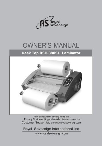 RSH-380SL Roll Laminator Owner's Manual - Royal Sovereign