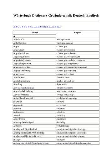 Wörterbuch Dictionary Gebäudetechnik Deutsch Englisch