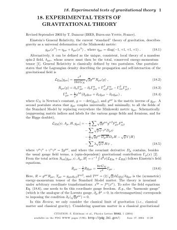 18. EXPERIMENTAL TESTS OF GRAVITATIONAL THEORY - PDG