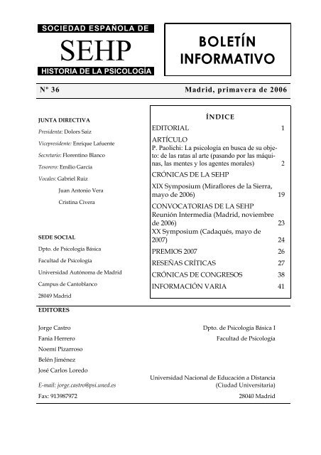 boletÃ­n informativo - Sociedad EspaÃ±ola de Historia de la PsicologÃ­a
