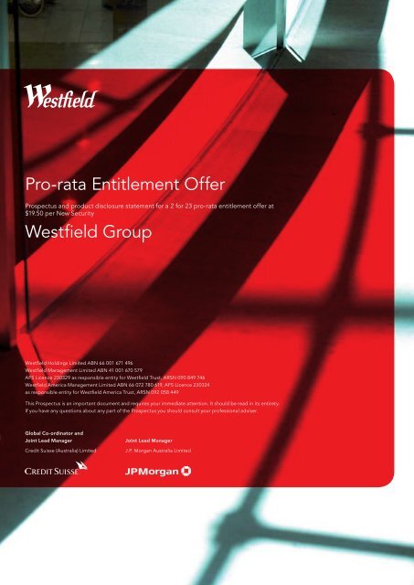 Pro-rata Entitlement Offer Westfield Group