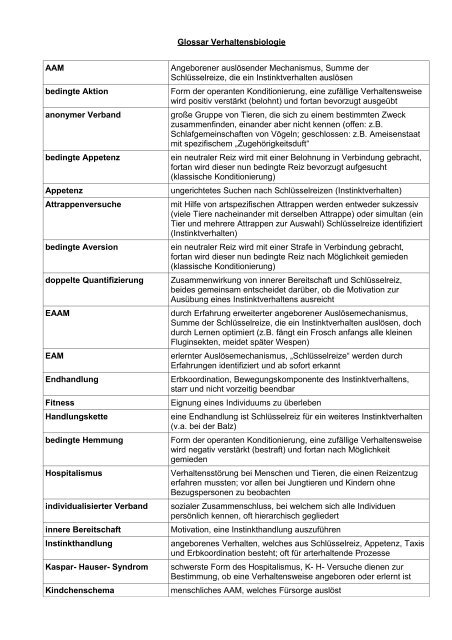 Glossar Verhaltensbiologie AAM Angeborener ... - Hoffmeister.it