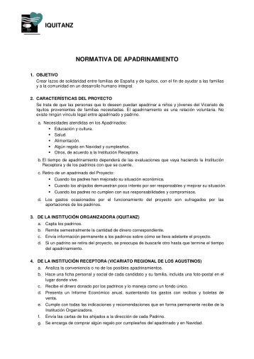 NORMATIVA DE APADRINAMIENTO IQUITANZ - Colegio Urdaneta