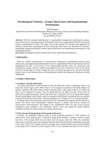 group cohesion and performance A meta-analysis of the data from empirical investigations of diversity in work groups was used to examine the impact of two types of diversity attributes, highly job-related and less job-related, on work group cohesion and performance. group cohesion and performance A meta-analysis of the data from empirical investigations of diversity in work groups was used to examine the impact of two types of diversity attributes, highly job-related and less job-related, on work group cohesion and performance.