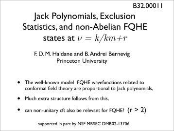 Jack Polynomials, Exclusion Statistics, and non-Abelian FQHE ...