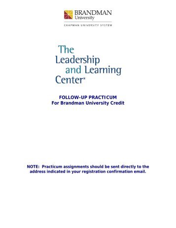 Leadership & Learning Center Practicum Syllabus - Brandman ...