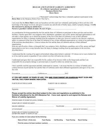 RELEASE AND WAIVER OF LIABILITY AGREEMENT 35-A District ...