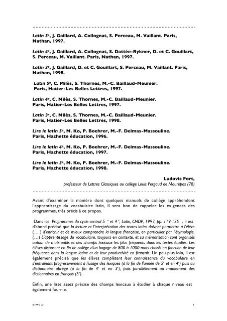 Latin 5e, J. Gaillard, A. Collognat, S. Perceau, M ... - e-bims.org
