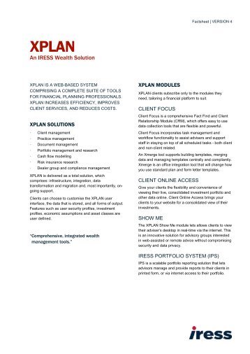 XPLAN Factsheet - IRESS New Zealand