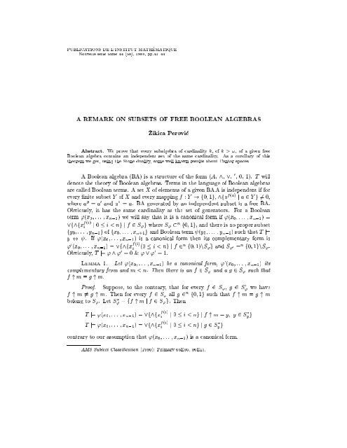 Y Lemma 1 Let I X0 A Be A Canonical Form I