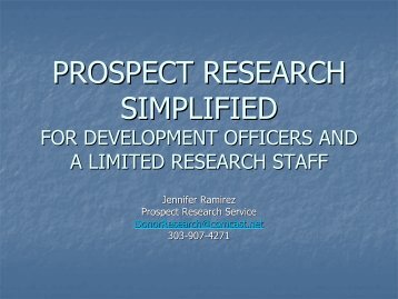 PROSPECT RESEARCH SIMPLIFIED - Supporting Advancement
