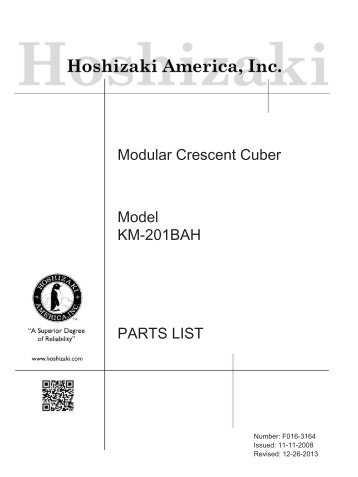 Modular Crescent Cuber Model KM-201BAH PARTS LIST