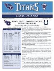 TITANS TRAVEL TO INDIANAPOLIS TO FACE THE COLTS - NFL.com