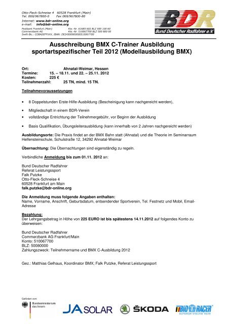 Ausschreibung BMX C-Trainer Ausbildung (pdf-Datei)... - BDR Bund ...