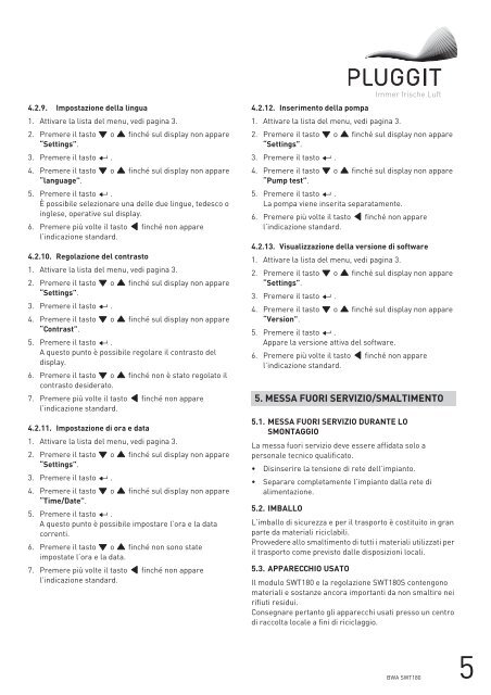 Istruzioni d'uso e manutenzione - Pluggit