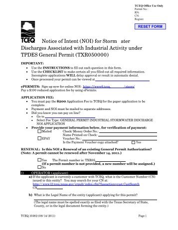 Notice of Intent - TCEQ e-Services - Texas.gov