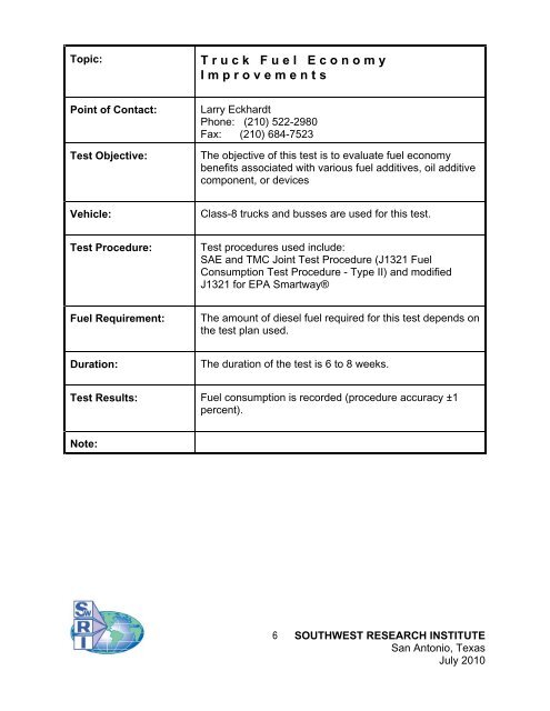 Fuel Additives & Fuel Economy Abstracts - Southwest Research ...