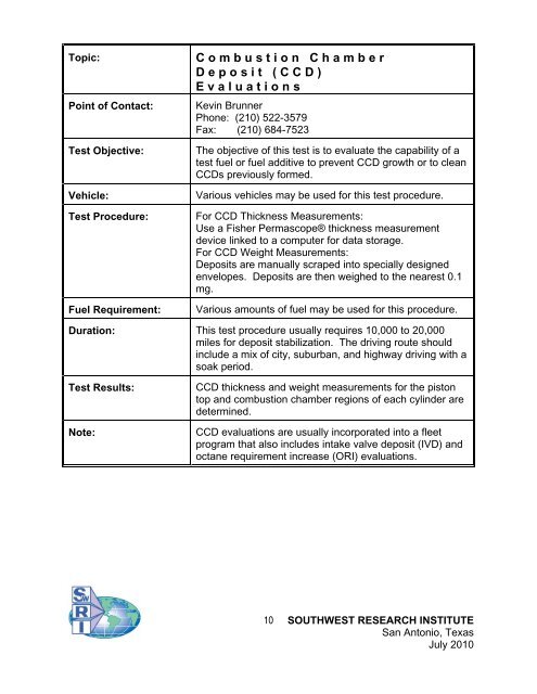 Fuel Additives & Fuel Economy Abstracts - Southwest Research ...