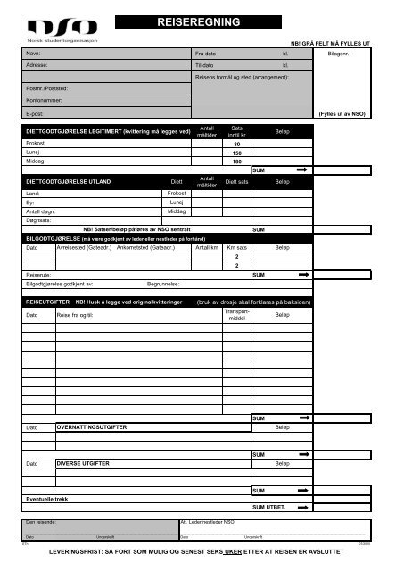 Reiseregning StL - Norsk studentorganisasjon