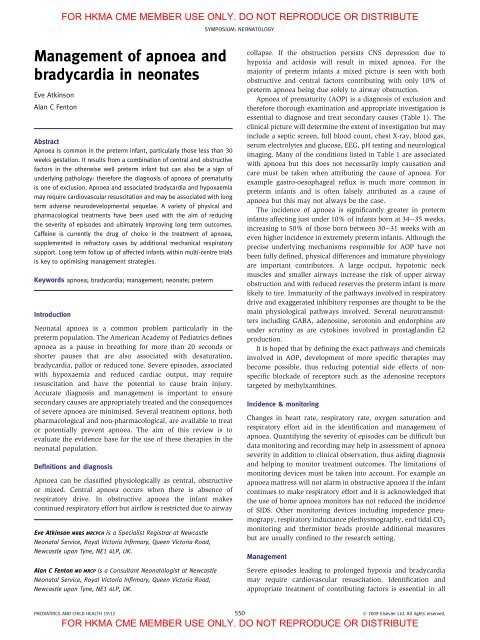 Management of apnoea and bradycardia in neonates - Hkmacme.org