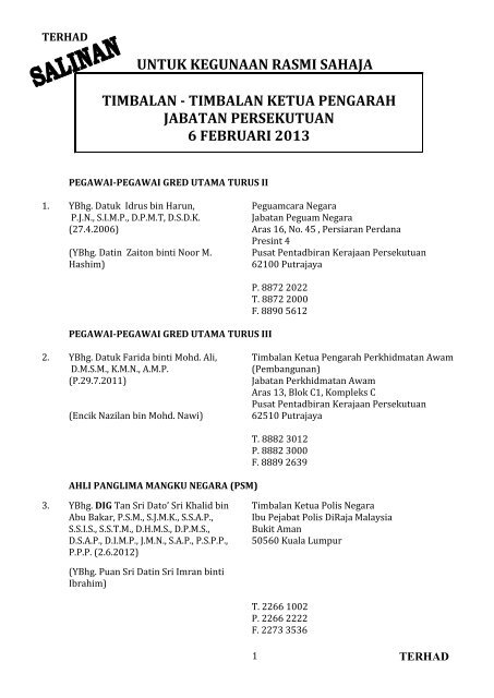 timbalan ketua pengarah jabatan persekutuan 6 februari 2013