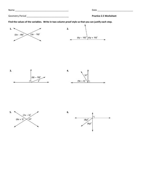 Two column proof worksheet