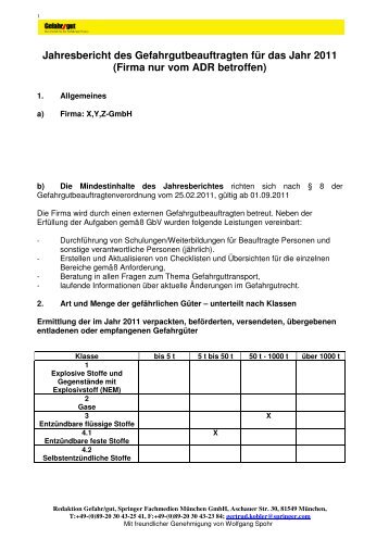 Jahresbericht des Gefahrgutbeauftragten fÃ¼r das Jahr 2011 (Firma ...