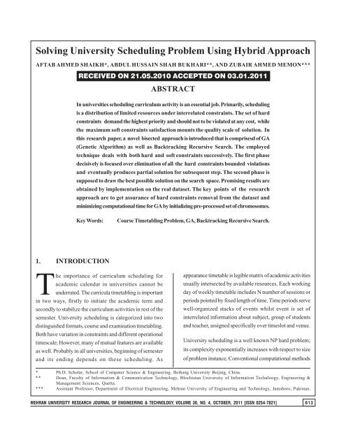 Solving University Scheduling Problem Using Hybrid Approach