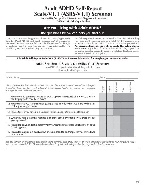 Adult ADHD Self-Report Scale-V1.1 (ASRS-V1.1) Screener