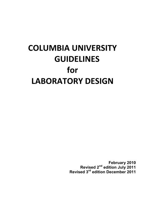 COLUMBIA UNIVERSITY GUIDELINES for LABORATORY DESIGN