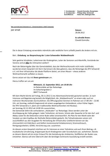 Einladung Aussteller - RFV Schwendi