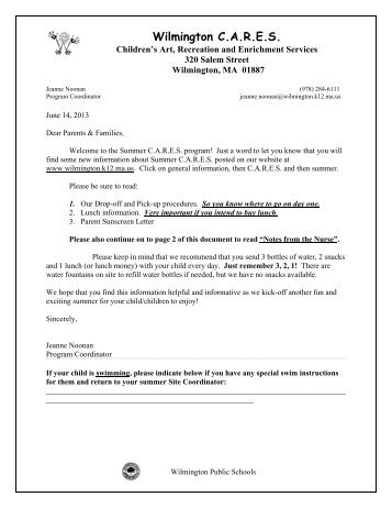 2013 Parent Welcome Letter - Wilmington Public Schools