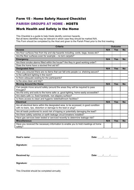 Form 15 Home Safety Hazard Checklist Parish Groups At
