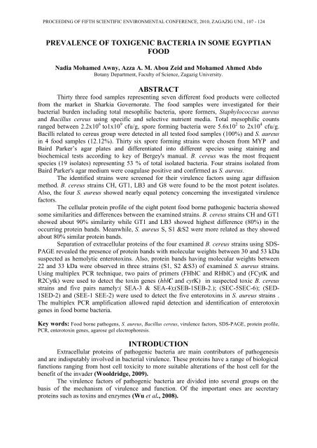 prevalence of toxigenic bacteria in some egyptian food abstract ...