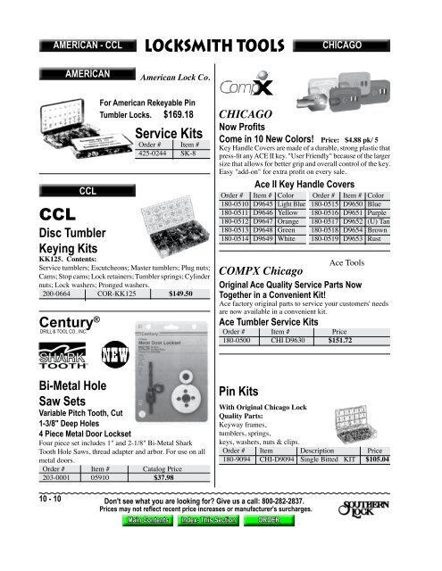 Locksmith Tools Section 10 - Southern Lock & Supply Co.