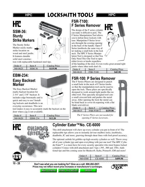 Locksmith Tools Section 10 - Southern Lock & Supply Co.