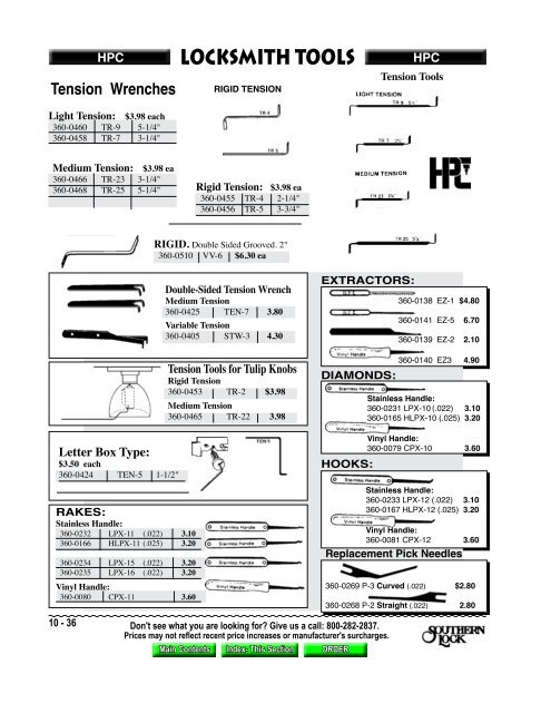 Locksmith Tools Section 10 - Southern Lock & Supply Co.