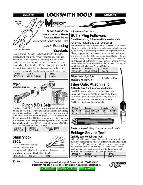 Locksmith Tools Section 10 - Southern Lock & Supply Co.