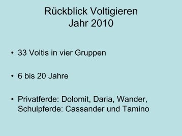 Rückblick Voltigieren Jahr 2010 - RFV Schwendi