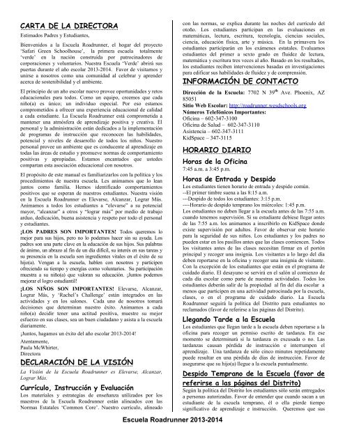 carta de la directora declaración de la visión información de ...