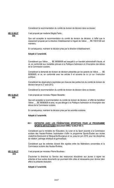 27 aoÃ»t 2012 - Commission scolaire des Hautes-RiviÃ¨res