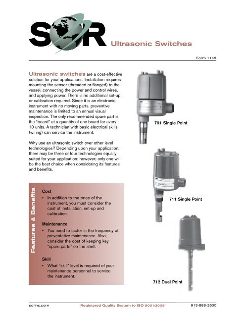 Ultrasonic Point Level Switches - SOR Inc.